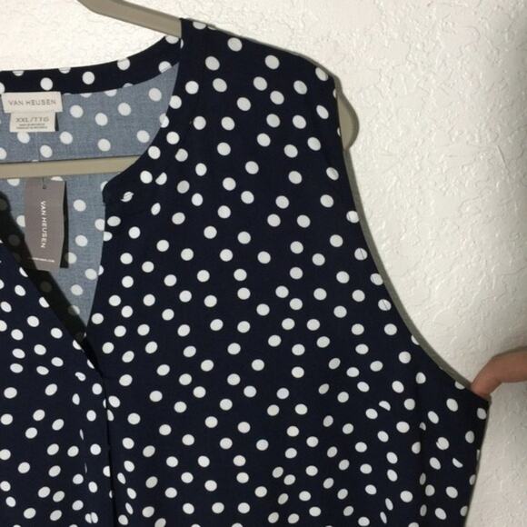Van Heusen Navy Blue White Polka Dot Sleeveless Blouse Top Shirt NEW XXL - Picture 3 of 7